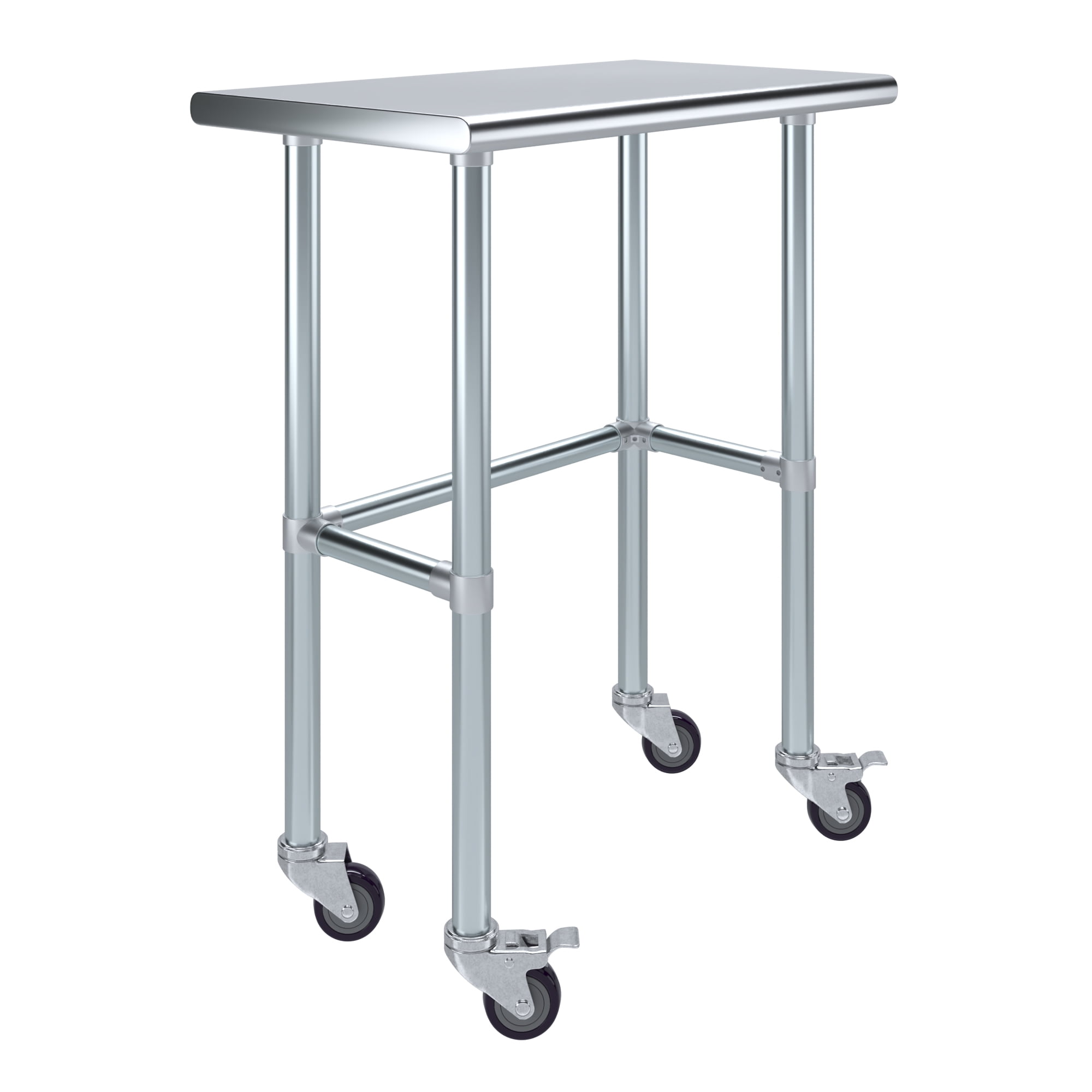 30" Silver Stainless Steel Mobile Prep Table with Open Base