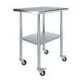 thumbnail image 1 of AmGood 30" Long x 24" Deep Stanless Steel Work Table with Casters | Mobile Metal Table, 1 of 9
