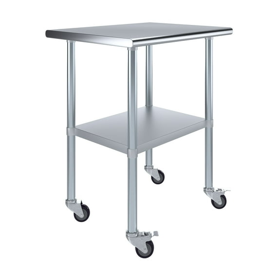 AmGood 30" Long x 24" Deep Stanless Steel Work Table with Casters | Mobile Metal Table