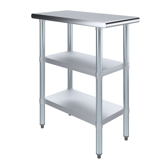 AmGood 30 in. x 15 in. Stainless Steel Table with Two Undershelves | Metal Utility Kitchen Prep Work Table | NSF