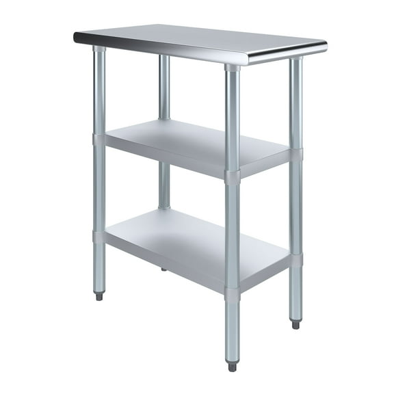 AmGood 30 in. x 15 in. Stainless Steel Table with Two Undershelves | Metal Utility Kitchen Prep Work Table | NSF