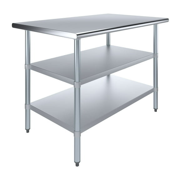 AmGood 30 in. x 48 in. Stainless Steel Table with Two Undershelves | Metal Utility Kitchen Prep Work Table | NSF