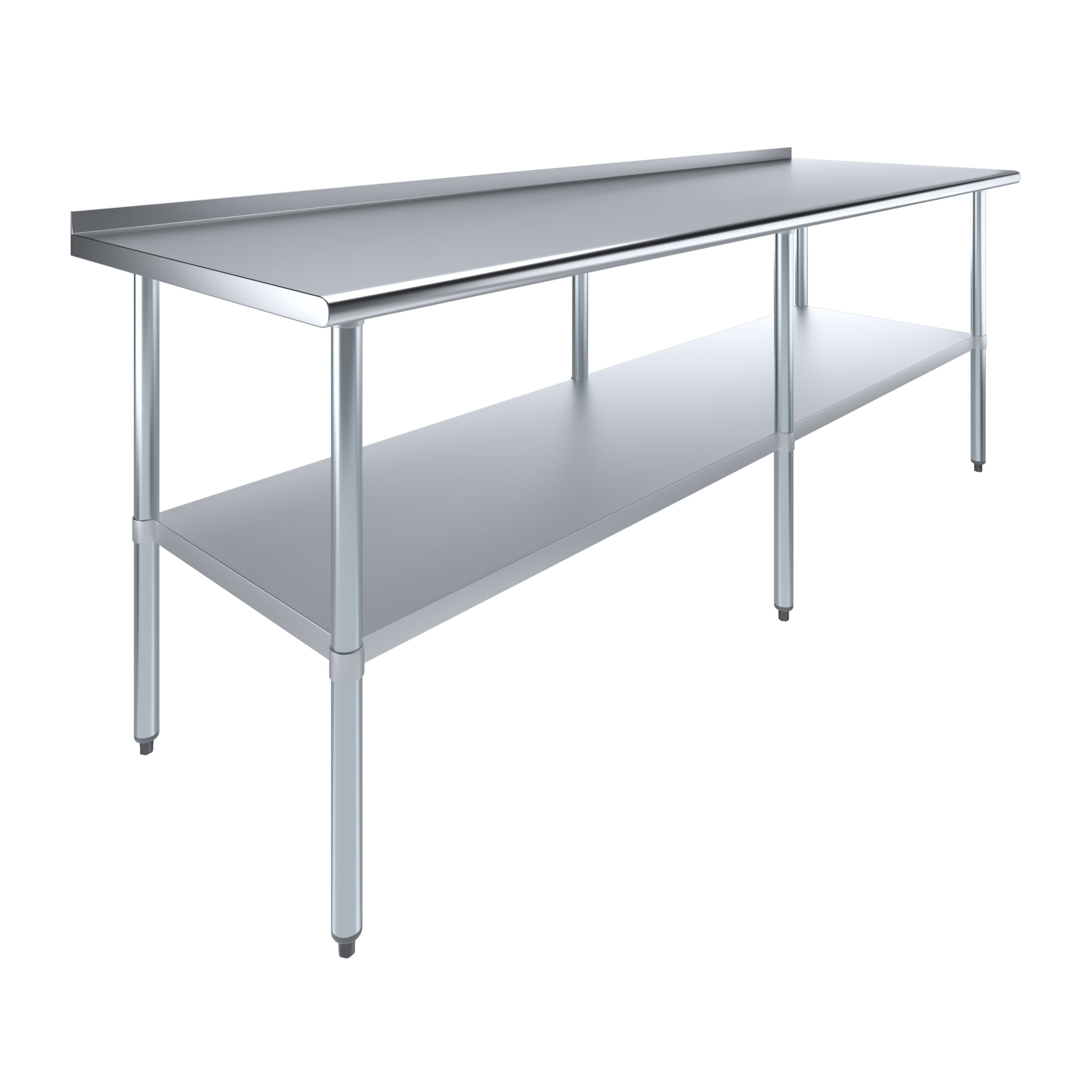 AmGood 30 in. x 96 in. Stainless Steel Work Table with 1.5 in. Backsplash | Metal Kitchen Food Prep Table