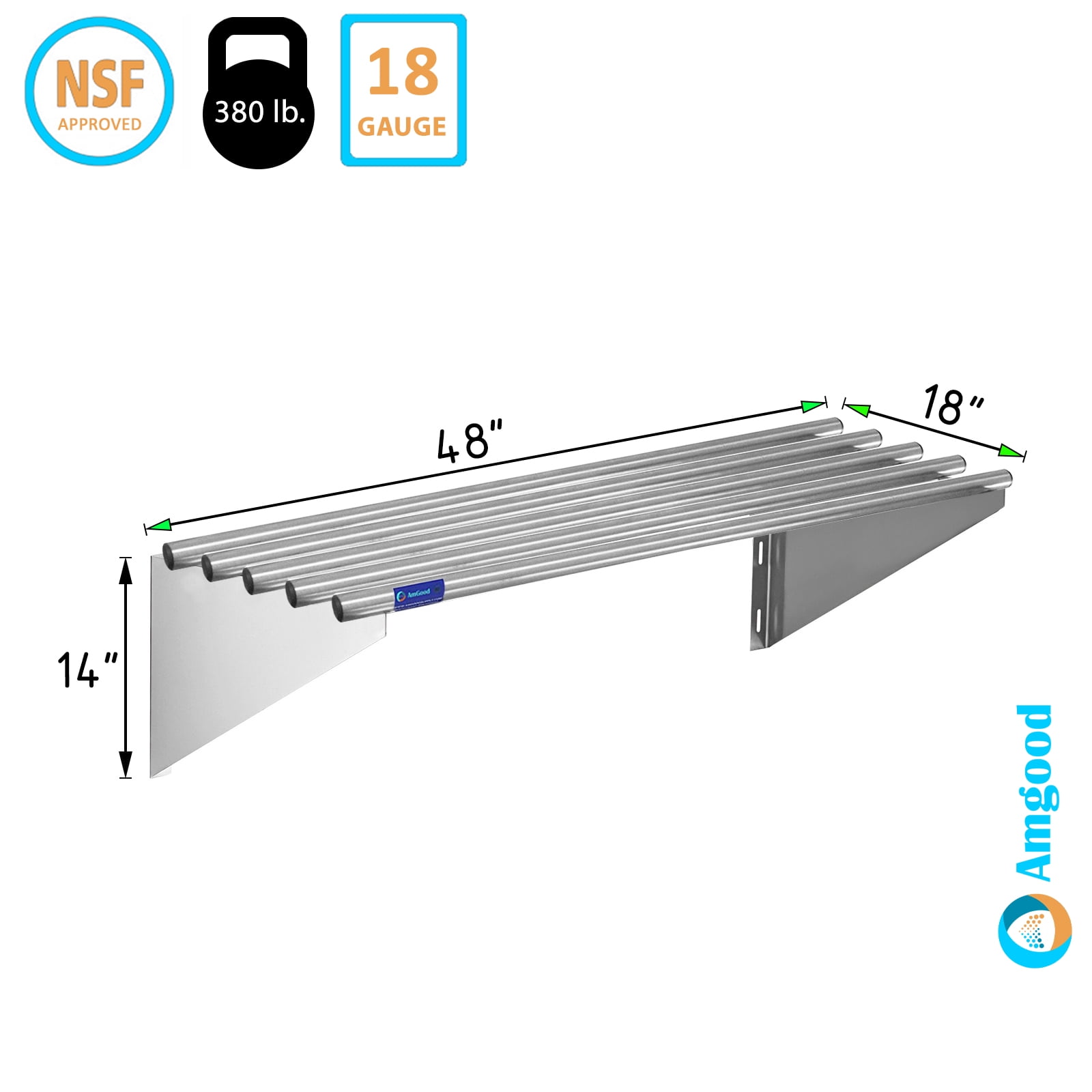 48" Stainless Steel Tubular Floating Wall Shelf with Brackets