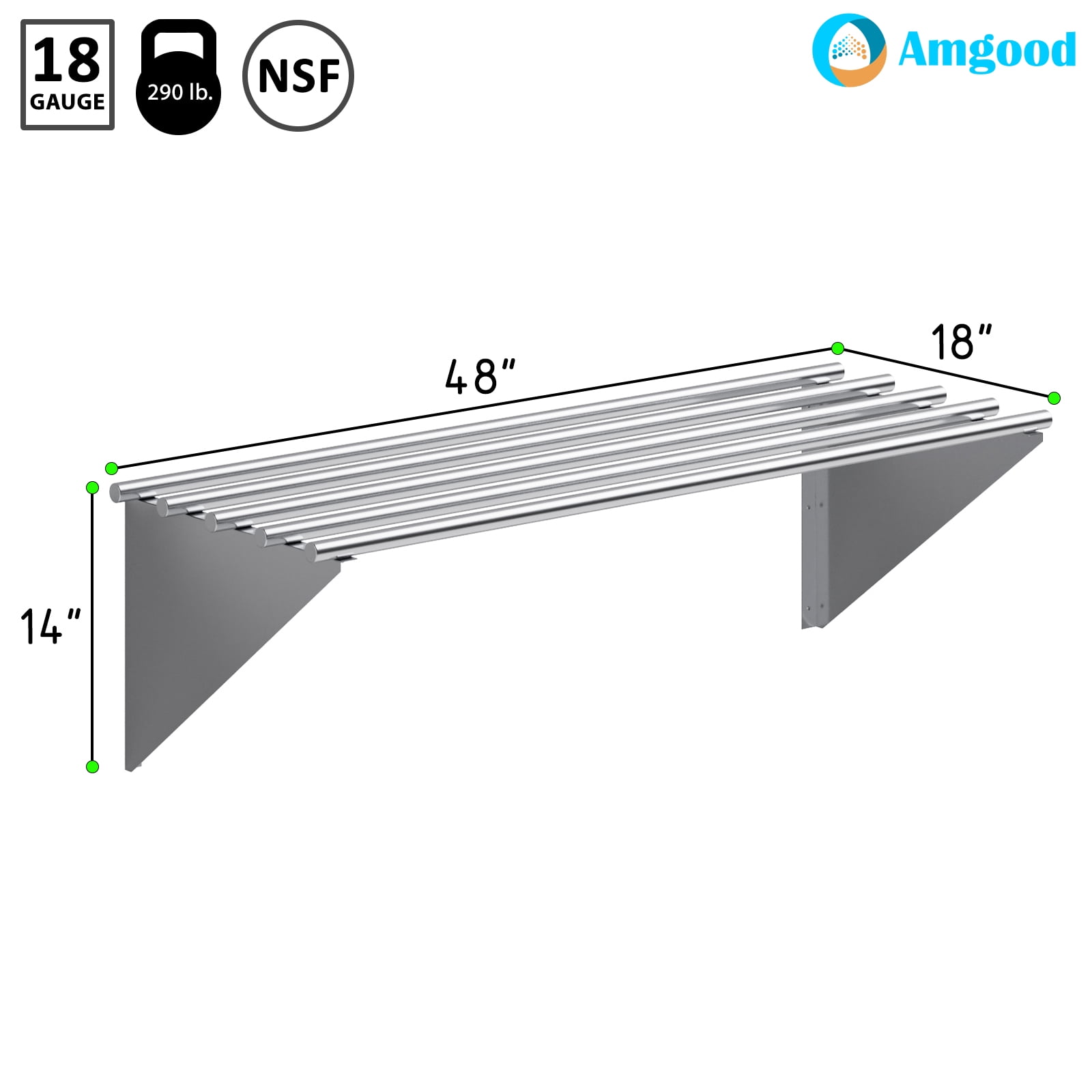 48" Stainless Steel Tubular Floating Wall Shelf with Brackets