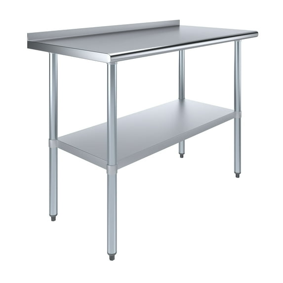 AmGood 24 in. x 48 in. Stainless Steel Work Table with 1.5 in. Backsplash | Metal Kitchen Food Prep Table
