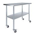 thumbnail image 1 of AmGood 48" Long x 24" Deep Stanless Steel Work Table with Casters | Mobile Metal Table, 1 of 9