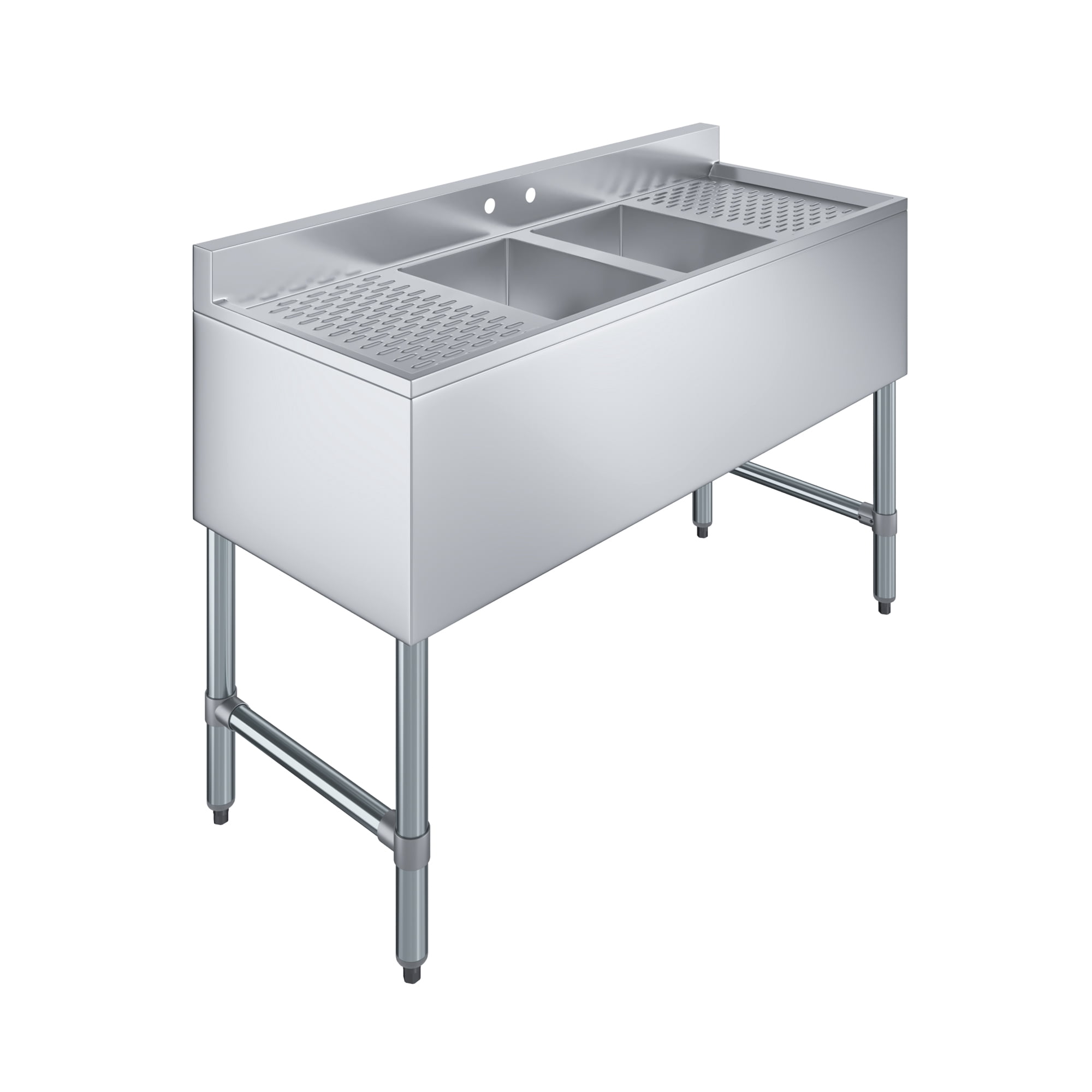AmGood 48 in. x 19 in. Two Compartment Under Bar Sink With Two Drainboards | Stainless Steel Commercial Two Bowls Underbar Sink NSF.