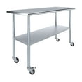 thumbnail image 1 of AmGood 60" Long x 24" Deep Stanless Steel Work Table with Casters | Mobile Metal Table, 1 of 8