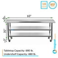 thumbnail image 1 of AmGood 60" Long x 30" Deep Stainless Steel Work Table with 2 Shelves and wheels | Commercial & Residential NSF Utility Table | Metal Food Prep Station, 1 of 8