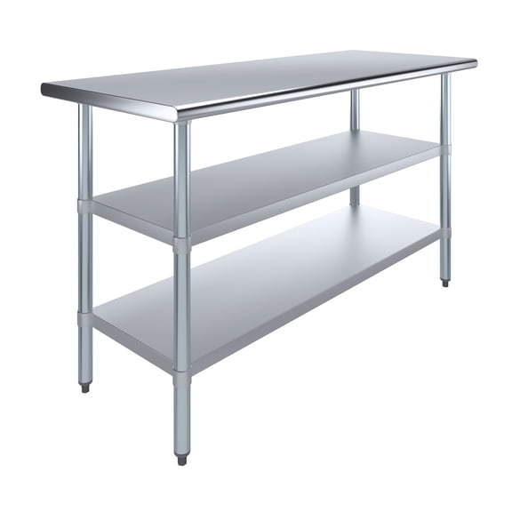 AmGood 30 in. x 60 in. Stainless Steel Table with Two Undershelves | Metal Utility Kitchen Prep Work Table | NSF