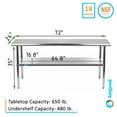 thumbnail image 1 of AmGood 72" Long x 24" Deep Stainless Steel Work Table | Metal Work Bench Utility | Work Station, 1 of 7