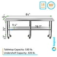 thumbnail image 1 of AmGood 84" Long x 14" Deep Stanless Steel Work Table with Casters | Mobile Metal Table, 1 of 6
