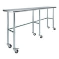 thumbnail image 1 of AmGood 84" Long x 18" Deep Stainless Steel Work Table With Open Base and Wheels | Mobile Metal Table, 1 of 8
