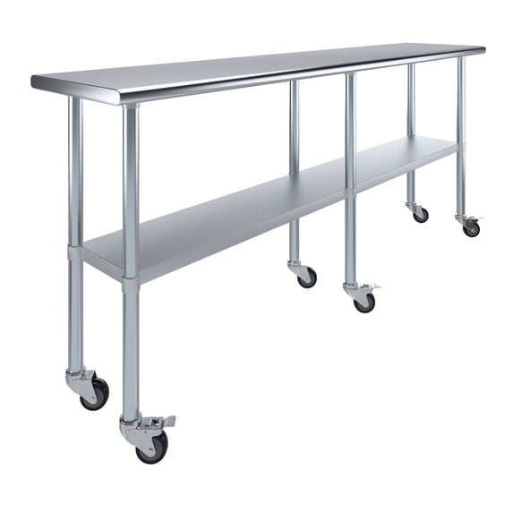 AmGood 84" Long x 18" Deep Stanless Steel Work Table with Casters | Mobile Metal Table