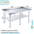 thumbnail image 1 of AmGood 84" Long x 24" Deep Commercial Work Table with Backsplash and Sidesplashes | Stainless Steel Prep Table for Kitchen, Restaurant, Garage, Laundry | NSF, 1 of 2
