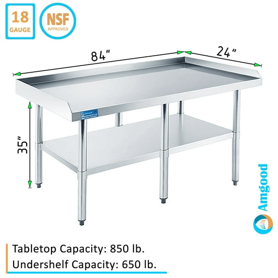 AmGood 84" Long x 24" Deep Commercial Work Table with Backsplash and Sidesplashes | Stainless Steel Prep Table for Kitchen, Restaurant, Garage, Laundry | NSF