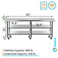 thumbnail image 1 of AmGood 84" Long x 24" Deep Stainless Steel Work Table with 2 Shelves and wheels | Commercial & Residential NSF Utility Table | Metal Food Prep Station, 1 of 7