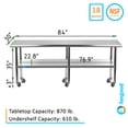 thumbnail image 1 of AmGood 84" Long x 30" Deep Stanless Steel Work Table with Casters | Mobile Metal Table, 1 of 2