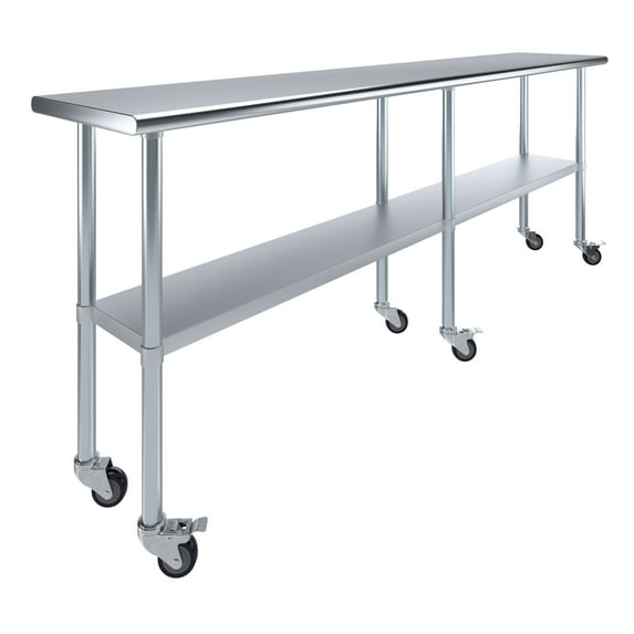 AmGood 96" Long x 18" Deep Stanless Steel Work Table with Casters | Mobile Metal Table