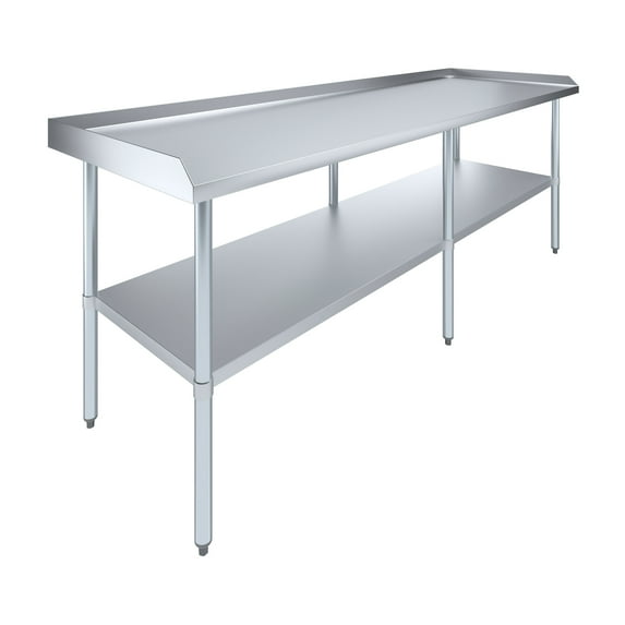 AmGood 96" Long x 30" Deep Commercial Work Table with Backsplash and Sidesplashes | Stainless Steel Prep Table for Kitchen, Restaurant, Garage, Laundry | NSF