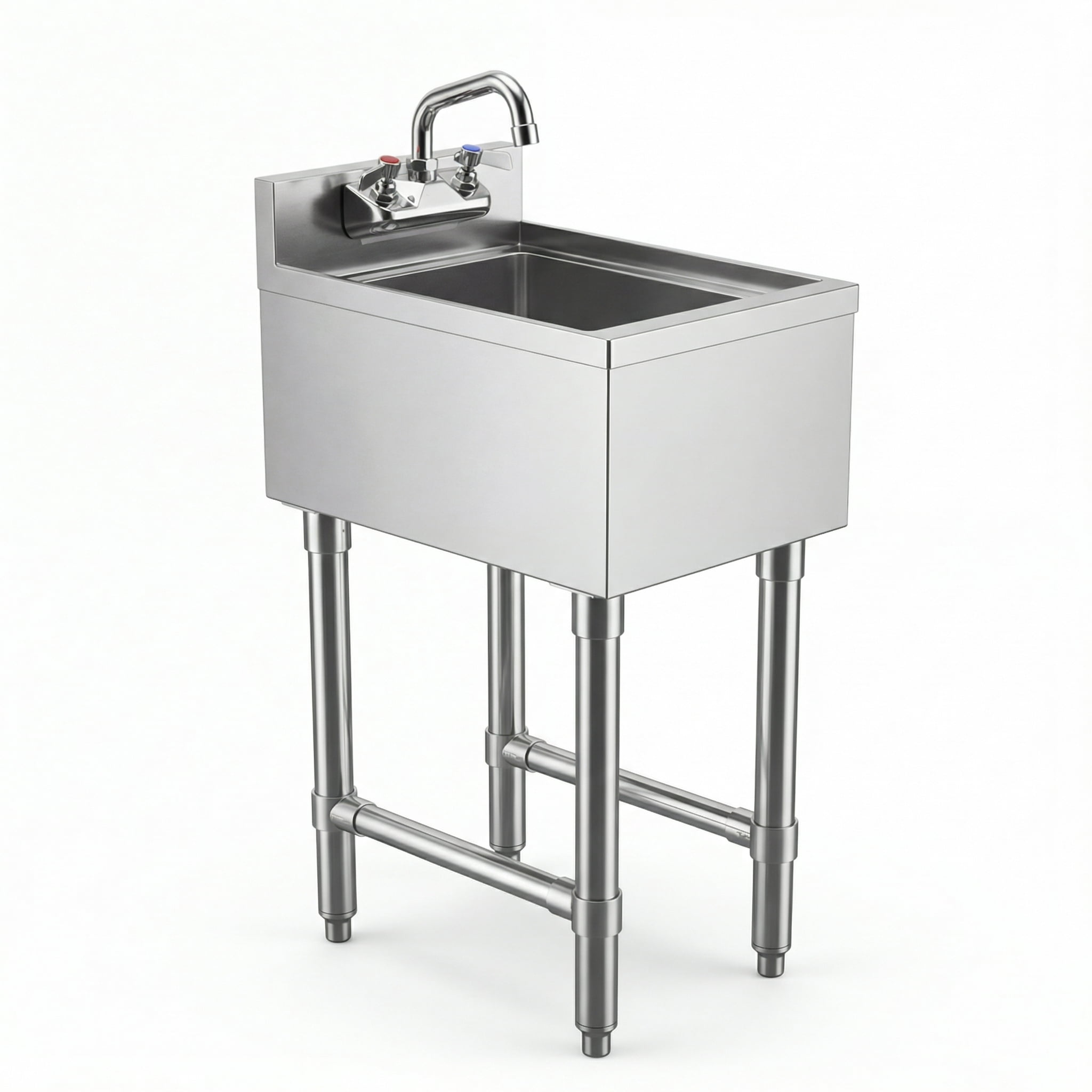 AmGood Commercial Underbar Hand Sink 18.5 in. x 12 in. x 30 in. Stainless Steel with Backsplash Faucet Included NSF, Single Bowl Bar Prep Sink
