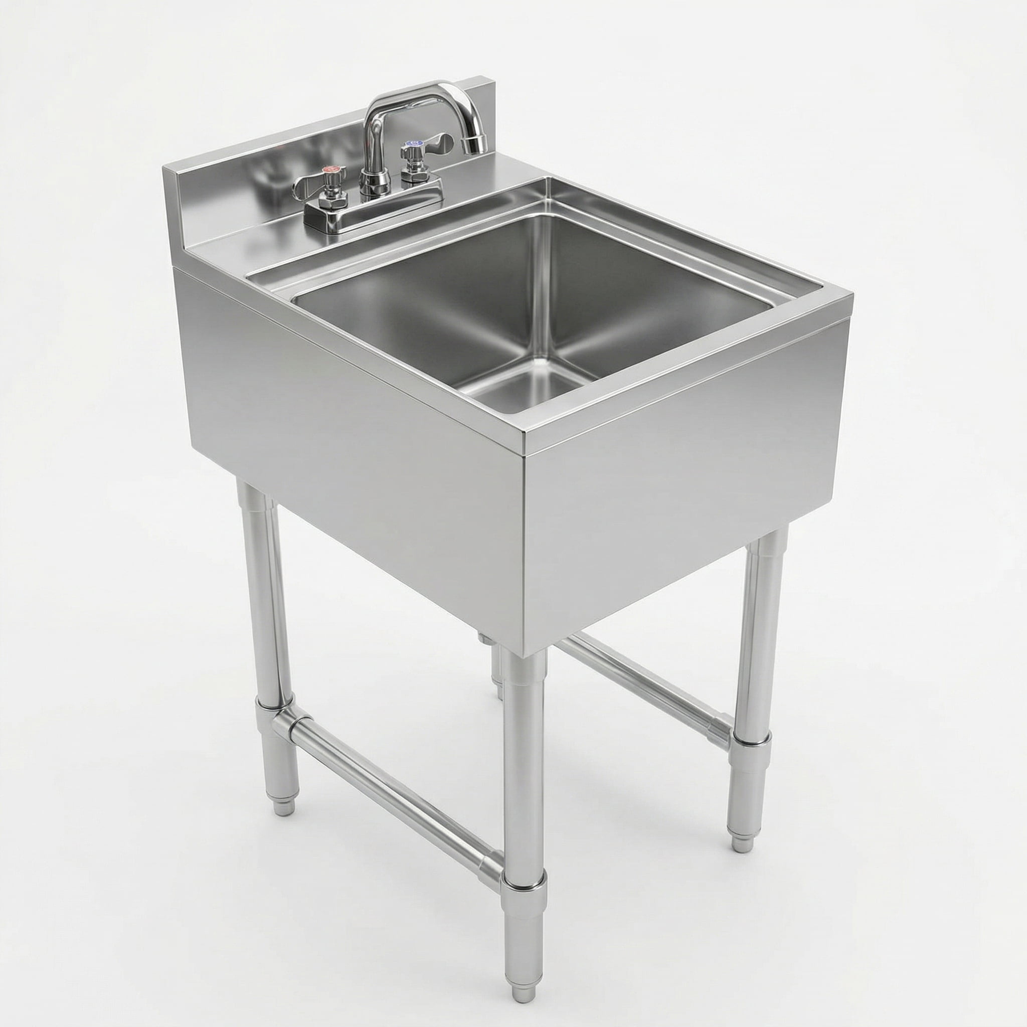 AmGood Commercial Underbar Hand Sink 22.5 in. x 15 in. x 30 in. Stainless Steel with Backsplash Faucet Included NSF, Single Bowl Bar Prep Sink