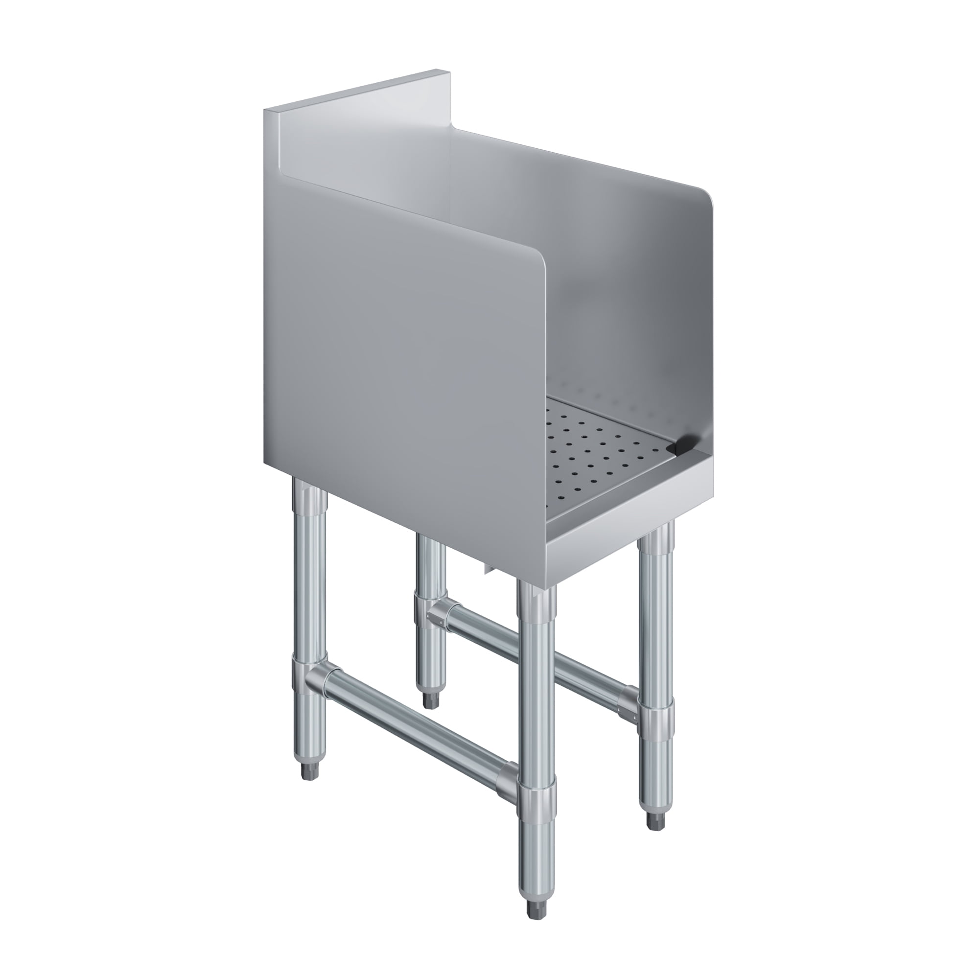 AmGood Recessed Underbar Drainboard – 18.5 in. x 12 in. x 30 in. H with 3 in. Backsplash, Removable Perforated Drainboard, 304 Stainless Steel, Side Splashes, Galvanized Legs, 1.5 in. Drain Included