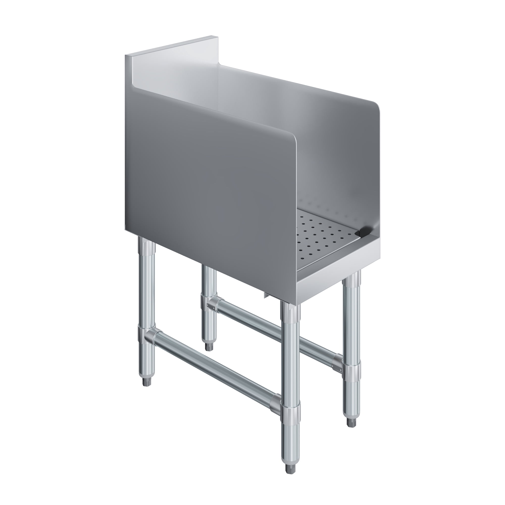AmGood Recessed Underbar Drainboard – 22.5 in. x 12 in. x 30 in. H with 3 in. Backsplash, Removable Perforated Drainboard, 304 Stainless Steel, Side Splashes, Galvanized Legs, 1.5 in. Drain Included