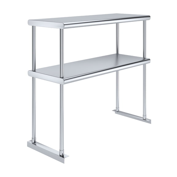 AmGood Stainless Steel Double Deck Overshelf – 14 in. x 36 in. – Heavy Duty, NSF Certified, Commercial-Grade, Adjustable Tiered Shelf for Kitchen Prep Tables and Workbenches
