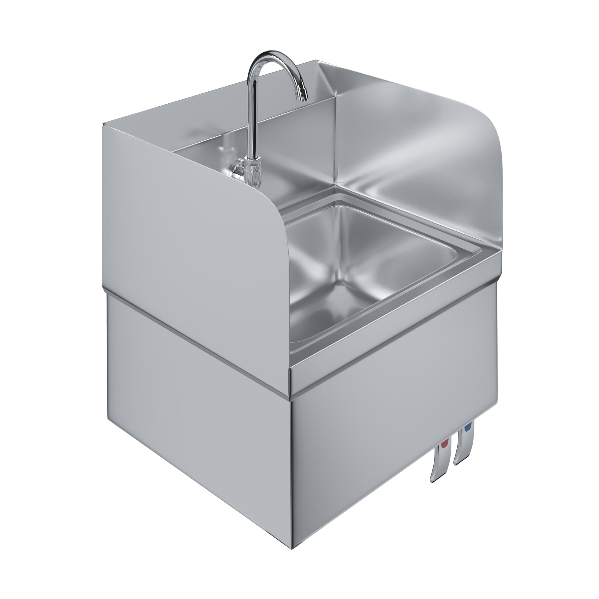 AmGood Stainless Steel Hands-Free Wall-Mounted Hand Sink 17 in x 15 in with Double Knee Valves, Faucet, and Side Splash Guards