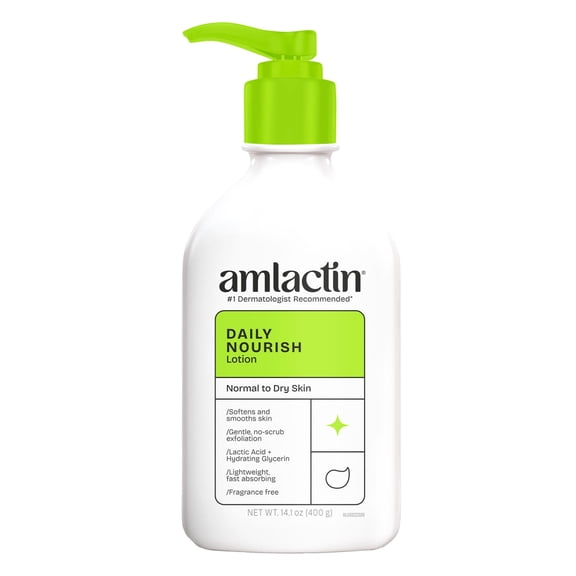 AmLactin Daily Nourish Body Lotion, 12% Lactic Acid for Dry Skin Relief, Exfoliating, 14.1 oz