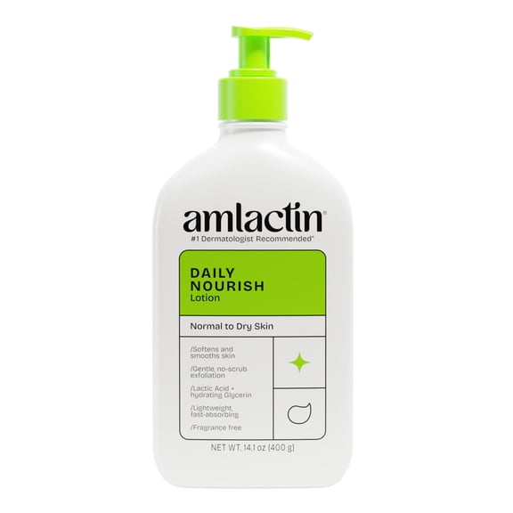 AmLactin Daily Nourish Body Lotion, 12% Lactic Acid for Dry Skin Relief, Exfoliating, 14.1 oz