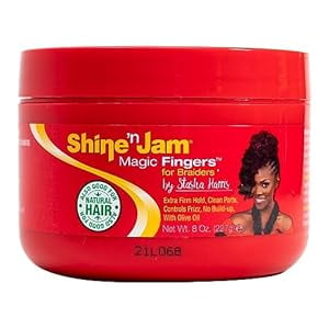 AmPro Shine-n-Jam Magic Fingers Gel for Braids - Provides Firm Hold with Non-Greasy Shine - Strengthens Hair with Silk Proteins - Works on Any Hair Texture to Create Multiple Styles - 8 oz