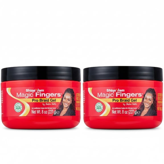 AmPro Shine-n-Jam Magic Fingers Pro Braid Gel, Extra Hold, Non-Greasy Shine, Frizz Control, 8 oz, For Braids, Locs & Styling (2 Pack)