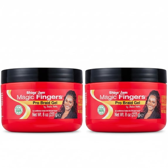 AmPro Shine-n-Jam Magic Fingers Pro Braid Gel, Extra Hold, Non-Greasy Shine, Frizz Control, 8 oz, For Braids, Locs & Styling (2 Pack)