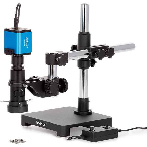 AmScope - 0.7X-5X Zoom Inspection Microscope on Single-Arm Boom-Stand + LED Ring Light + 1080P HDMI C-Mount Camera - H800-SAB-96S-HD22