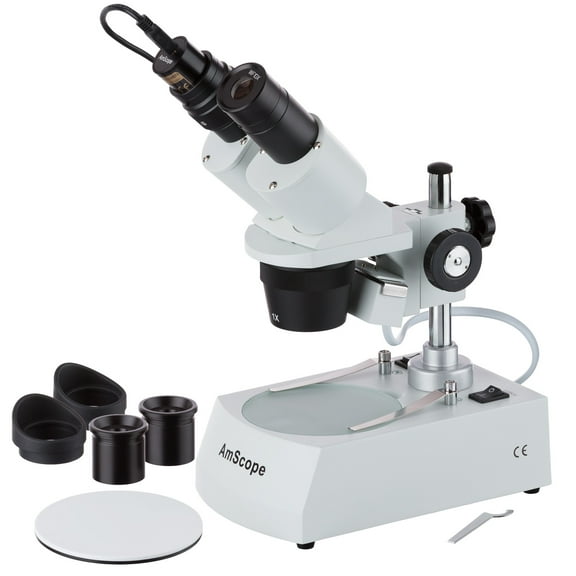 AmScope 10X-20X-30X-60X Stereo Microscope with Two Lights + USB Camera New