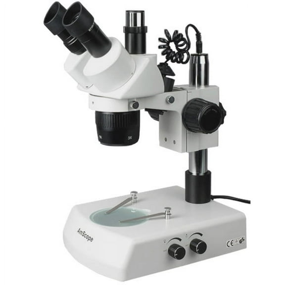 AmScope 10X-30X Trinocular Stereo Microscope with Top & Bottom Halogen Lights New