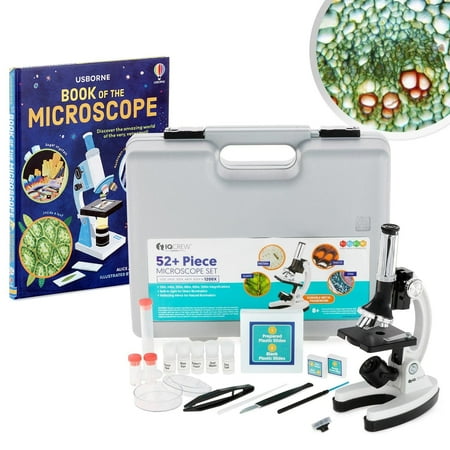 AmScope 120X-1200X 52-pcs Kids Beginner Microscope Kit with Slides, LED Light, Storage Box and Book "The World of the Microscope"