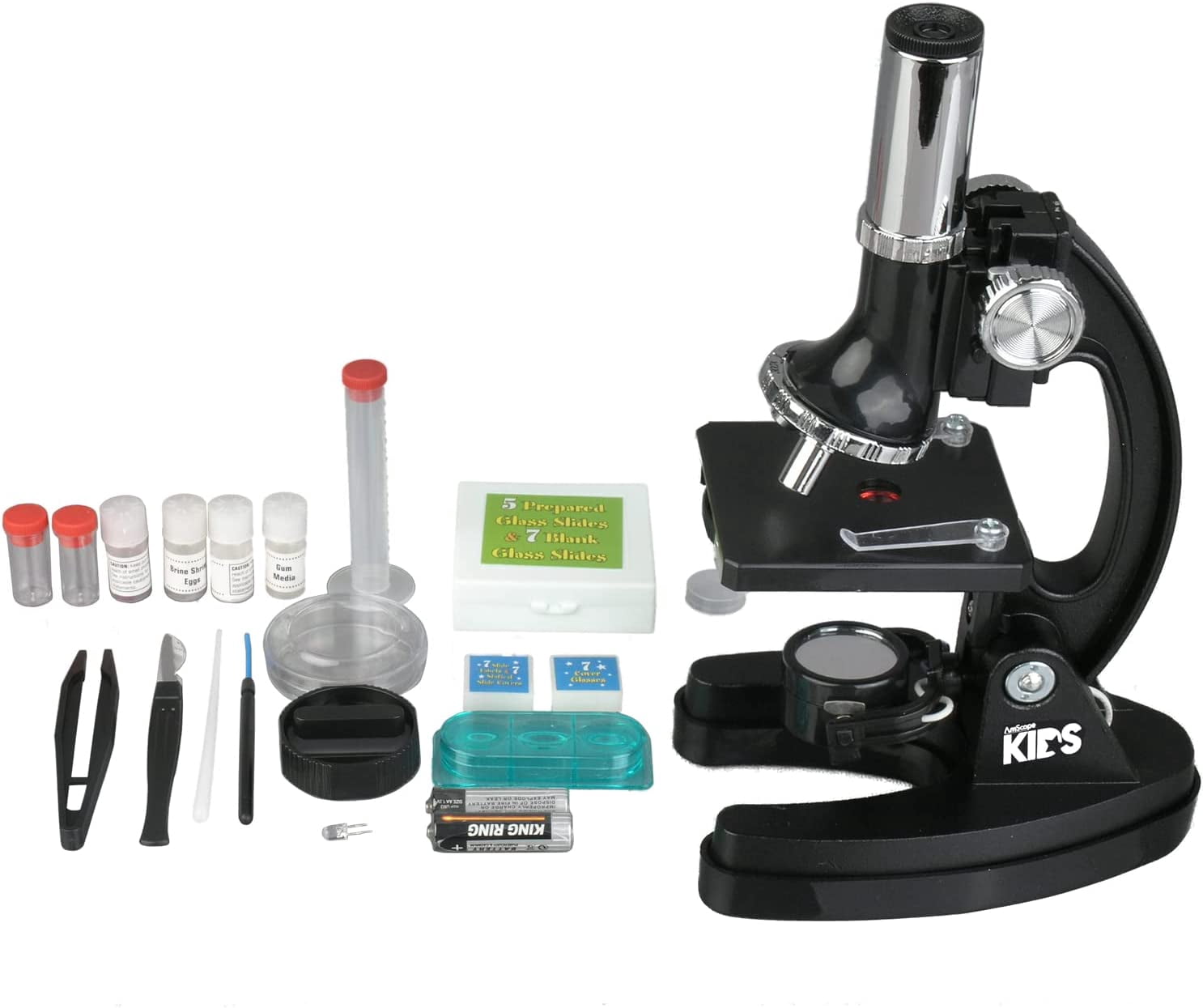 AmScope 120X-1200X 52-pcs Kids Beginner Microscope STEM Kit with Metal ...
