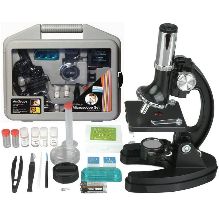 AmScope 120X-1200X 52-pcs Kids Beginner Microscope STEM Kit with