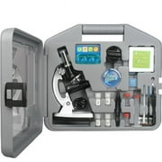 AmScope 120X-1200X 52-pcs Kids Beginner Microscope STEM Kit with Metal Body Microscope, Plastic Slides, LED Light and Carrying Box