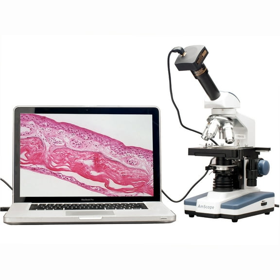 AmScope 2000X Double Layer Stage LED Monocular Digital Compound Microscope w 3MP Camera New