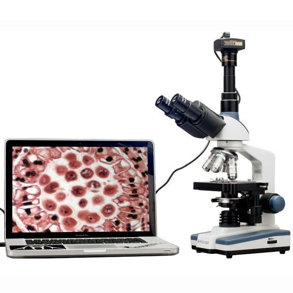 AmScope 2000X LED Lab Trinocular Compound Microscope w 3D Mechanical Stage + 5MP Camera New