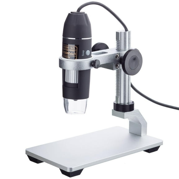 AmScope 200X 2MP 8-LED Zoom USB Digital Microscope with Metal Stand for Windows & Mac