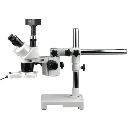 AmScope 20X & 40X Stereo Boom Microscope + Fluorescent Light + 5MP Camera