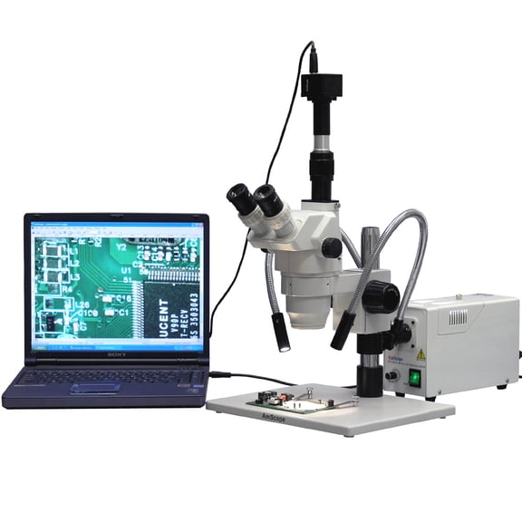 AmScope 2X-225X Large Stand Ultimate Circuit Board Zoom Stereo Microscope + 5MP Camera New