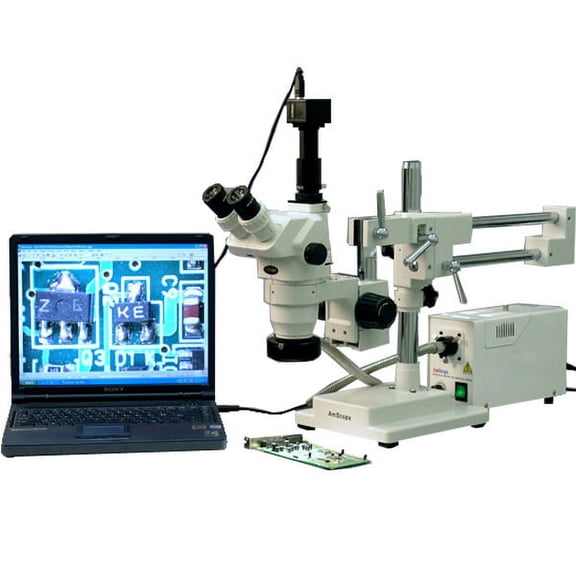 AmScope 2X-225X Trinocular Boom Stand Stereo Zoom Microscope + 8MP Camera New