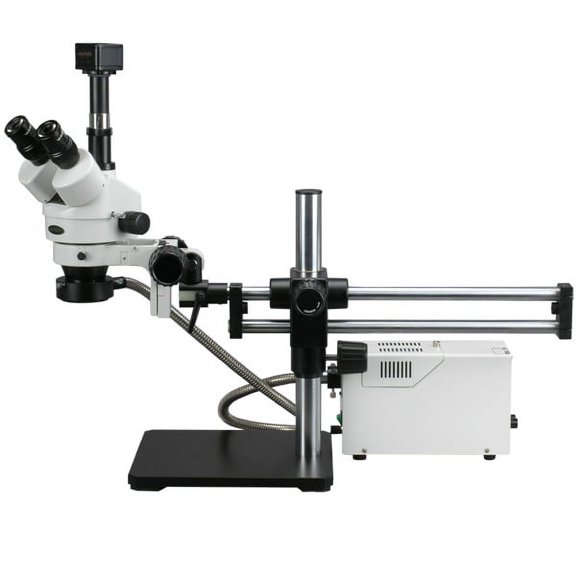 AmScope 3.5X-180X Fiber Optic Ball Bearing Trinocular Stereo Microscope with 5MP Camera New